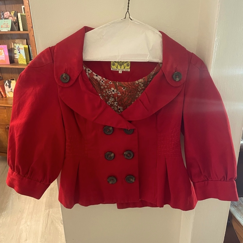 Anthropologie
FLOREAT Red Jacket  3/4 sleeve size 6